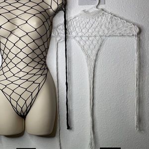 WHITE fishnet bodysuit